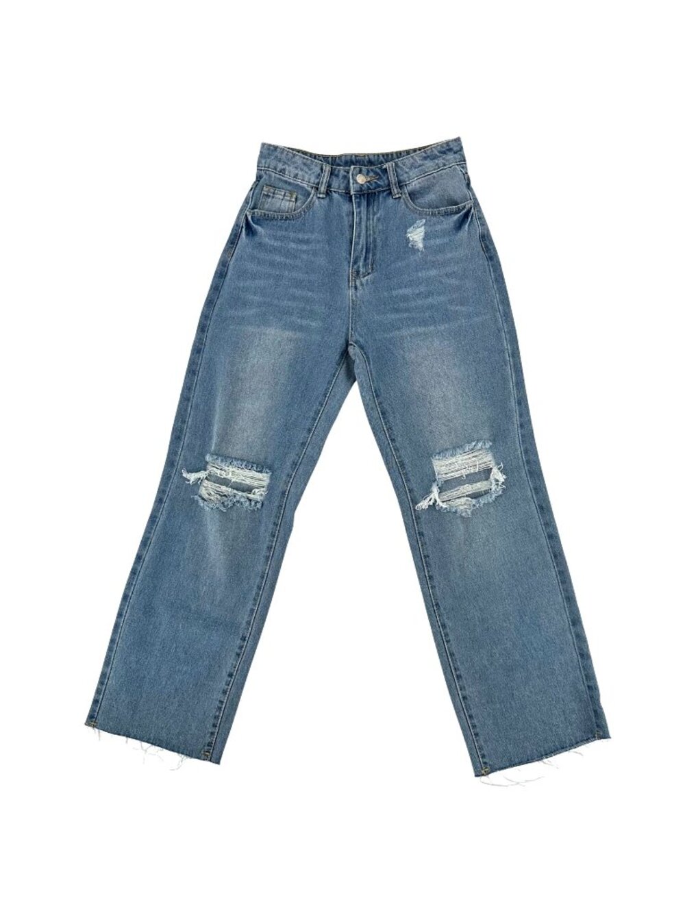 Shein Womens Distressed High-Waisted Ripped Knees Frayed Hems Jeans Petite XS